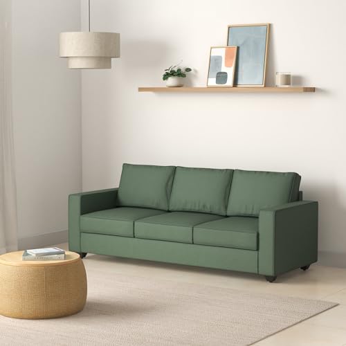 Image of Wakefit 3 Seater Sofa Set | 3 Year Warranty | Wooden Sofa, Napper (Omega : Green)