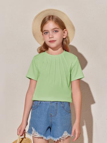 Image of Haloumoning Girls Pleated T Shirts Kids Summer Short Sleeve Fashion Tops Tees 5-14 Years