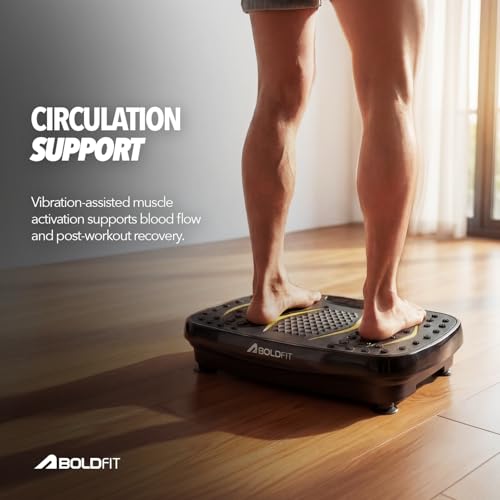Image of Boldfit PowerBase Vibration Plate Massager, Exercise Machine for Weight Loss & Toning with 0-200 Speed Levels, 5 Modes with Remote & Resistance Bands Ideal for Home Gym Cardio, Circulation & Recovery