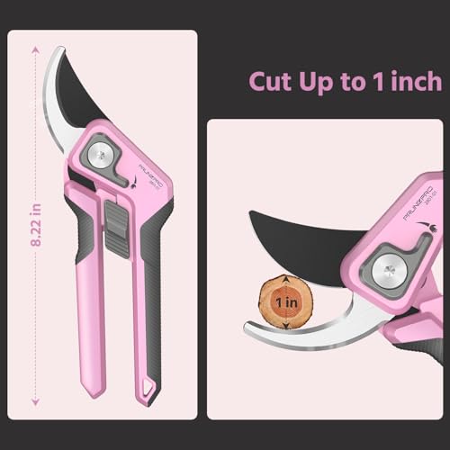 Image of PrunePro Pruning Shears for Gardening Professional Bypass Hand Pruner Up to 1 Inch Cut Capacity Sharp Stainless Steel Blade Garden Scissors Plant Flower Garden Clipper Pink 1 Pack