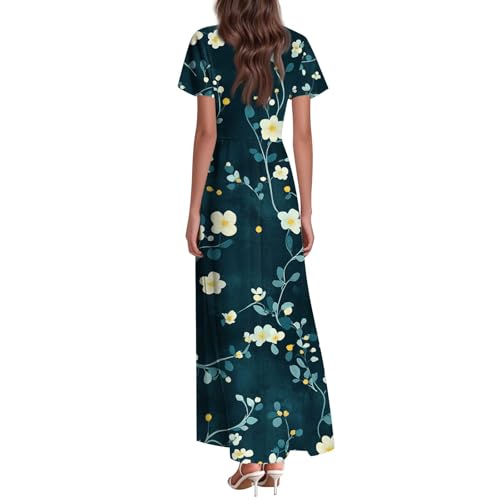 ZEFOTIM Long Dresses for Women 2025 Cocktail Floral Dress Short Sleeve V Neck Dresses4