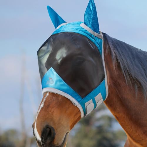 Harrison Howard CareMaster Pro Luminous Pferde Fliegenmaske UV-Schutz Fleece-Polsterung mit Ohrenschutz Dresden Blau Vollblut (M)