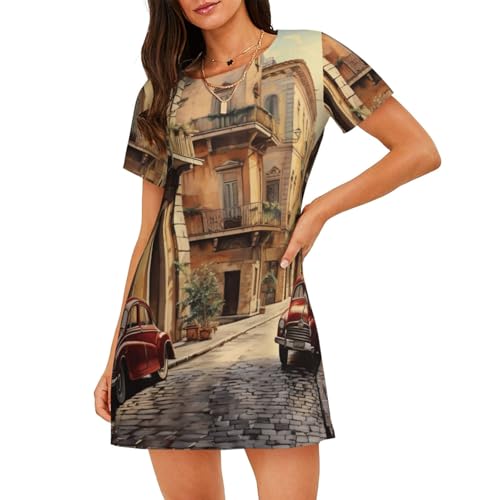 Chemise de nuit légère anti-chaleur imprimé italien col rond fluide