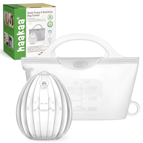 Image of haakaa Wearable Silicone Breast Pump with Steriliser Bag, 2-in-1 Hands-Free Passive Breast Milk Catcher for Nursing Mom, Breastfeeding Essentials, 75ml Shell Pumps & 1 Steriliser Bag - Frosted