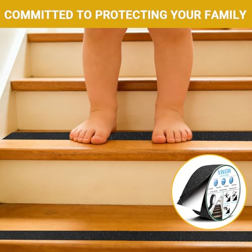 Image of Black Anti-Slip Stair Treads Tape,2 inch x35FT Heavy Duty PVC Non-Skid Grip Tape for Wooden Steps, Indoor /Outdoor Stairs, Pool Decks - Peel & Stick Waterproof Safety Traction