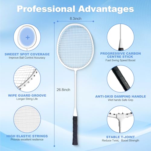Image of Badminton Set, Portable Outdoor Anti-Sag System - Official 20ft x 5ft Easy Setup Durable Net with 4 Rackets, 3 Shuttlecocks & Carry Bag for Backyard, Lawn or Beach Fun