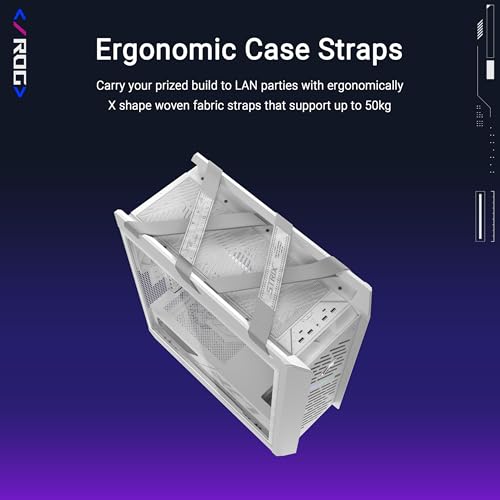 ROG Strix Helios II GX601S WHITE, Case Gaming EATX in Alluminio, Vetro Temperato ai Lati, Design a Griglia di Diamanti e Filtro 3D, 4 Ventole ARGB Preinstallate, Cinghie per il Trasporto, Bianco - Case PC - Immagine 3