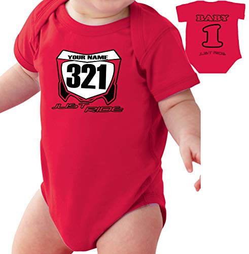 JUST RIDE Motocross Baby Number Plate One Piece Creeper Personalized CR Red3