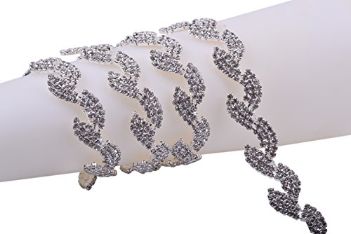 KAOYOO 1 Yard Leaf Shaped Crystal Rhinestone Chain Trim for Sewing Craft,Clothing,DIY,Bridal Bouquet Embellishments
