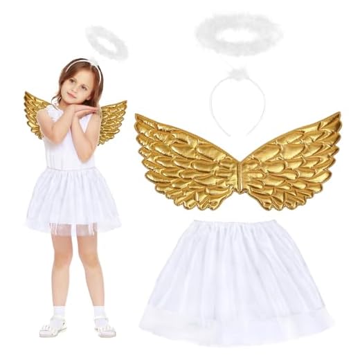 Fennoral 3pcs Disfraz Ángel Niña Alas Alas Ángel Accesorios Disfraz Tutú para Carnaval Epifanía Transformación Imitación Cosplay Fiesta Regalo Máscara