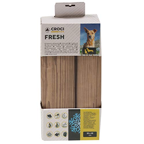 Croci Fresh - Kühlmatte für Tiere 40x50cm ohne Strom oder Batterien - Einlegematte mit Kühlgel für Hunde, Größe S, Holzmuster