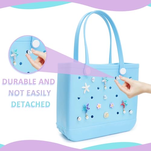 13 Pcs Charms for Bogg Bag, Starfish, Shells, Pearls and Flowers for Bogg Bag Accessories, Compatible with Women Rubber Beach Bag, Tote, Handbag Decoration3