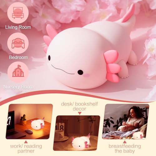 axolotl cute night light for kids axolotl lamp girls xmas gifts rechargeable bedside nightlight squishy dimmable silicone led funny animal light baby nursery dorm kawaii dcor toys