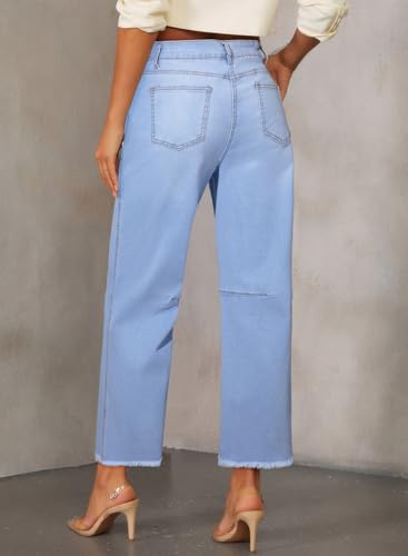 SHEWIN Straight Leg Jeans for Women High Waisted Stretchy Jeans Wide Leg Ankle Denim Pants with Pockets3