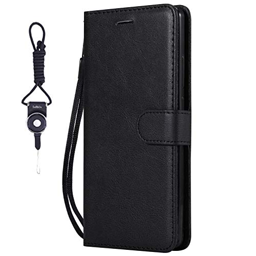 SsHhUu VIVO Y15 Case, PU Leather Wallet Case ID and Credit Card Pockets Feature Kickstand Shockproof Anti-Fall + Lanyard Cover for VIVO Y15 / VIVO Y17 / V1902 2019 (6.35 Inch) Black