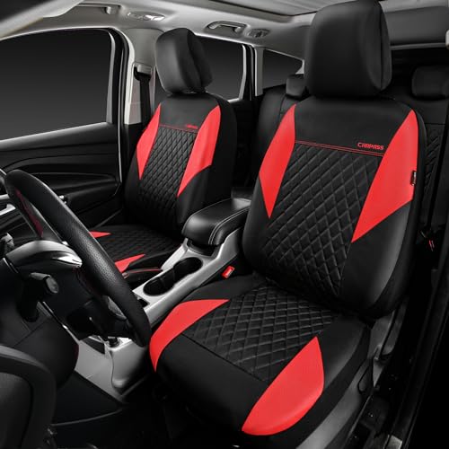 Image of CAR PASS Red Leather Seat Covers Full Set-Universal Quilting Pretty Girly Car Seat Cover with 5mm Composite Sponge Inside,Airbag Compatible, Waterproof Delux Fit for Most Sedan,SUV,Cars (Full Set,Red)