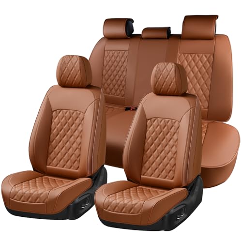 Image of Huidasource Brown Seat Covers, Nappa Leather Car Seat Covers, Velcro Adjustable, Compatible with Airbags, Child Seat, Seat Belts, Fit for Most Cars, Vans, Trucks, SUVs (Full Set /Brown)