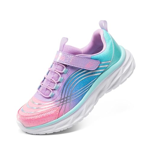 DREAM PAIRS Girls Shoes Sneakers Kids Tennis Shoes Sparkle ColorBurst Lightweight Running Casual Walking Shoes 12 Little Kid Pink/Rainbow