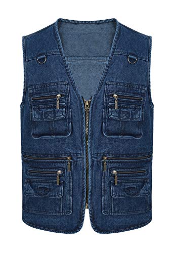 Spanye Men Denim Vest Outdoor Work Jacket Multi Pocket for Travel Photo Fishing Big & Tall