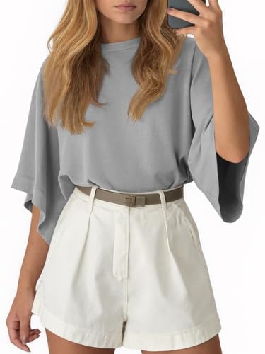 Image of Tankaneo Womens Oversized Batwing Short Sleeve T Shirts Summer Casual Round Neck Tunic Tops Loose Fit Basic Tees