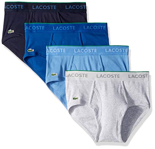 Lacoste Men's Cotton Underwear Brief, 4 Pack, Navy/Blue Yonder/Limoges/Grey, Medium