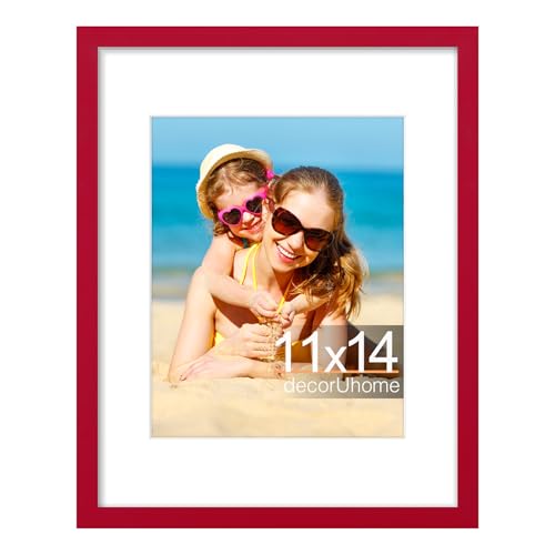 decorUhome 11x14 Picture Frame, Display Pictures 8x10 with Mat or 11x14 without Mat, Wall & Tabletop Display Photo Frame, Red, 1 Pack