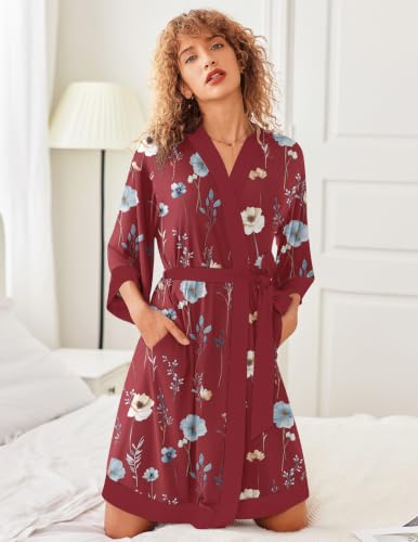 Image of Ekouaer Robes for Women Bathrobe Lightweight Robe 3 /4 Sleeve Knit Sleepwear