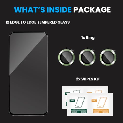 Image of ArmourPro Edge to Edge Tempered Glass for Tecno Pova 8 with Green Camera Ring Guard, 9H Screen Protector, Anti-Scratch, Anti-Fingerprint, Bubble-Free Installation Kit