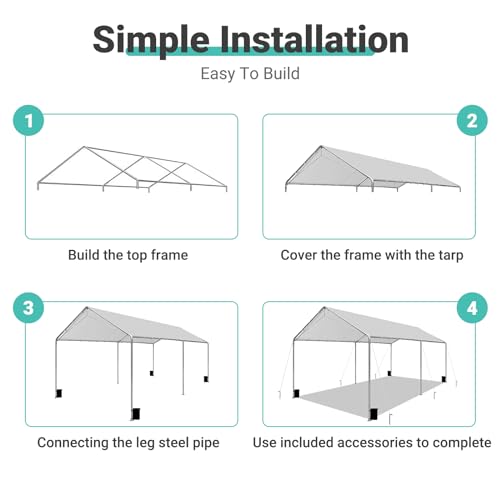 Image of Heavy Duty 10 X 20 Ft Easy to Assemble Metal Car Canopy Shelter with Reinforced Steel Cables, Outdoor Portable Garage for Car, Boat Tent, Light Grey