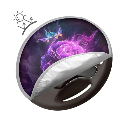 Image of Purple Rose Steering Wheel Sunshade Cover Anti Slip Car Interior Accessories for Sun Heat Car Interior Sunshade Easy Installation Universal Fit Most Cars Women