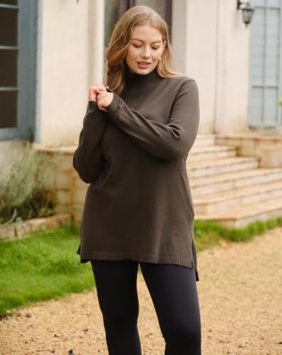 Image of CARCOS Plus Size Sweaters for Women Solid Turtleneck Sweater Long Sleeve Pullover Tops Casual Split Hem Knit Shirts