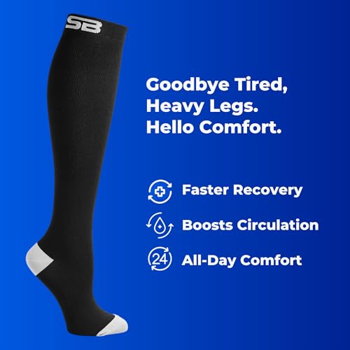Image of SB SOX 3-Pair Compression Socks (15-20mmHg) for Men & Women - Comfortable Socks, Easy to Put On - Best Socks for Daily /Any Use, Running, Nurse, Travel