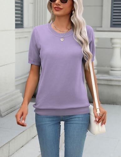 Image of Zeagoo Womens Summer Short Sleeve Tops Crew Neck Lightweight Pullover Sweaters Loose Dressy Casual Blouse Basic Clothes
