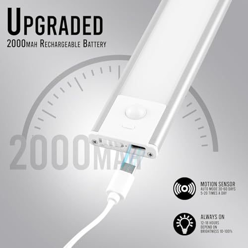 Image of Cabinet Lights Rechargeable 84 LED - Super Bright Stick-On Magnetic Light Bars, Motion Sensor, 3 Colour Temperatures, 5 Brightness Levels, 4 Modes, Kitchen, Pantry, Closet (20 CM) (Metal-Body)