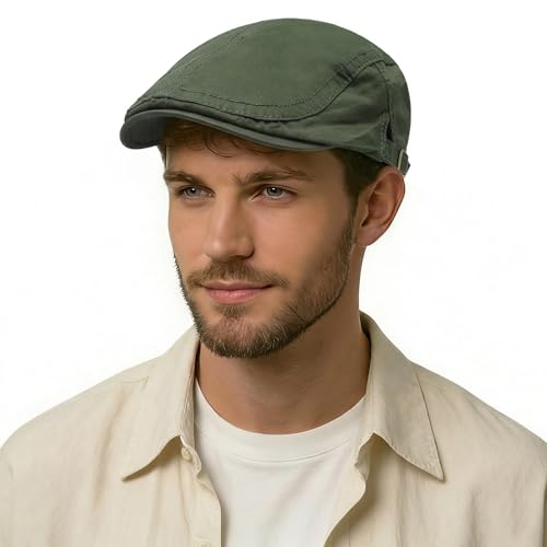 Image of ZLYC Men Cotton Flat Cap Summer Scally Ivy Gatsby Newsboy Beret Driver Cabbie Hunting Hat
