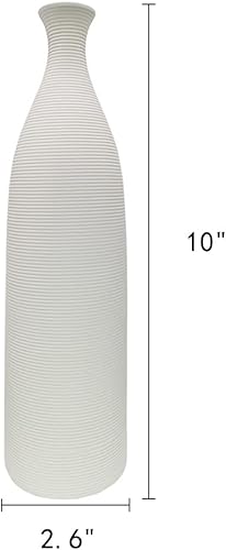 Miniatura 5 de Jarrón moderno de cerámica blanca, jarrones pequeños de cuello estrecho de 10 pulgadas, jarrones de cerámica decorativos, chimenea, decoración de