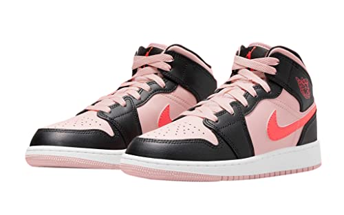 Nike boys Air Jordan 1 Mid Grade School, Atmosphere/Infrared 23 Black, 7 Big Kid