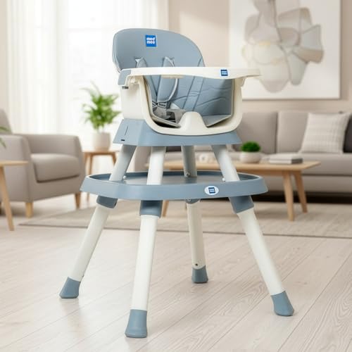Image of Mee Mee Little Scholar Baby High Chair for Baby Feeding, 6-in-1 Convertible Kids Feeding Chair Compact Fold with High Adjustable, Play Chair Booster, Travel Friendly, 0.5 to 3 Years Kids (Grey)
