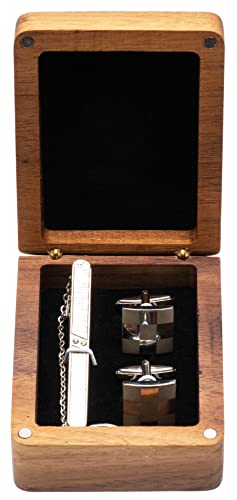 Real Black Walnut Wooden Cufflinks Box,Small Vintage Tie Clip Display Storage Case2