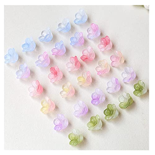 100Pcs Czech Glass Flower Beads Rainbow Mix Trumpet Crystal Loose Glass Beads Bulk Bell Flower Spacer Beads for DIY Jewelry Making Beading Projects Bracelets Necklaces Earrings