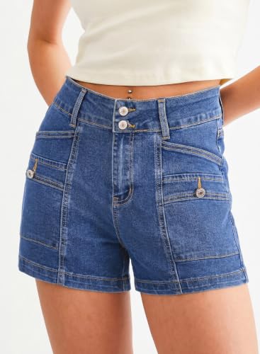 Image of Astylish Women's High Waisted Stretchy Jean Shorts Trendy Denim Shorts