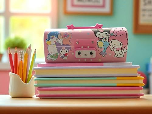 Image of Invite Kuromi Pencil Case Suitcase Style Password Lock Pencil Case, Multi-Layer Pencil Box for Kids, Boys, Girls, Stationary Organizer Box, Birthday Return Gift for Kids(Cute Kuromi-Pink Color)