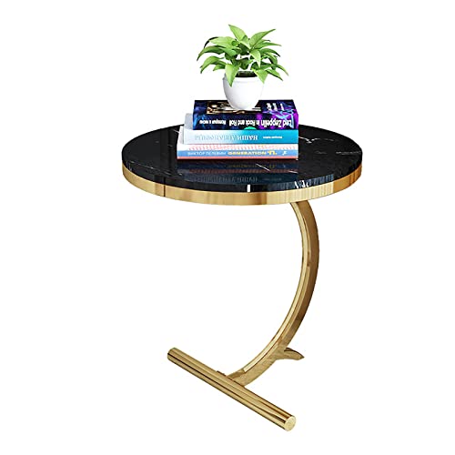ZTHOME Mesa auxiliar de lujo de mármol de 2 capas con marco de metal redonda, mesa auxiliar moderna y minimalista, mini mesa auxiliar para sala de estar (45 x 45 x 60 cm, negro + dorado)