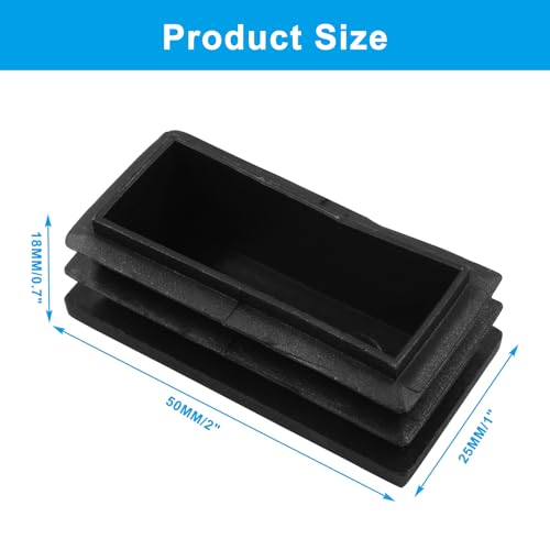 Image of Hitefu Rectangle End Caps, Black, 1 x 2 Inch, 12PCS | Plastic Plugs, Tubing End Caps, Furniture Foot Table Chair Legs, Tube Inserts, Threaded End Blanking Caps Protector
