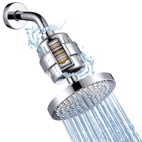 Iopsk Filtered Shower Head with 23 Stage Water Softner,High Pressure Shower Filter Head for Hard Water,Powerful Shower Head with Filters,Reduces Chlorine and Heavy Metals(6" Round,Polished Chrome)