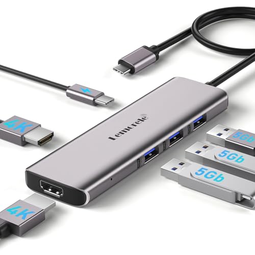 Image of Lemorele USB-C Hub 6-in-1 Dual HDMI Docking Station - Supports Multi-Monitor Display (A+B+C) on Mac OS and Windows, Featuring 4K HDMI Ports, 3 USB 3.0 Ports, and a 100W Charging Port