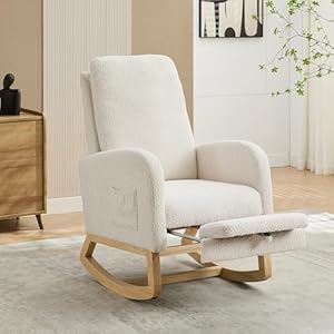 Nurseryrockingchairwithfootrestupholsteredgliderchairwithtwosidepocketshighbacknursingchairrockeraccentarmchairforbedroomlivingroomivory Urban Country Home Decor Nursery rocking chair with foot rest upholstered glider chair with two side pockets high back nursing chair rocker accent armchair for bedroom living room ivory urban country home decor