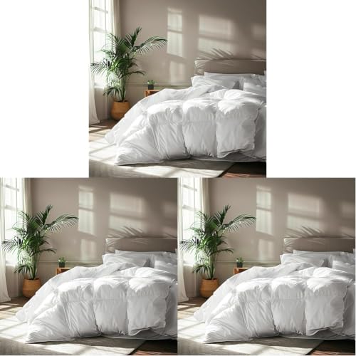 Image of Serta Goose Feather Down Fiber Cotton Comforter Twin Size - 100% Cotton Duvet Insert - Hotel Luxury Hypoallergenic Bedding Comforter Extra Warmth 68 x 90 Inch White, Twin (Pack of 3)