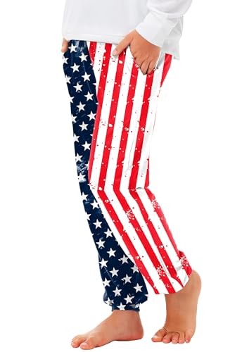 Image of Deerose 4th of July Pants American Flag Drawstring Sweatpants with Pockets 5-14 Years