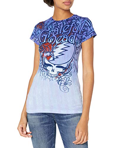 Liquid Blue Women's Grateful Steal Your Face Dead Flowers Graphic Tee, TIE DYE, Large